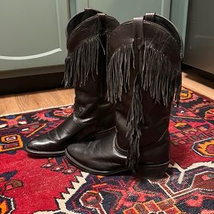 Vintage black leather fringe cowboy boots